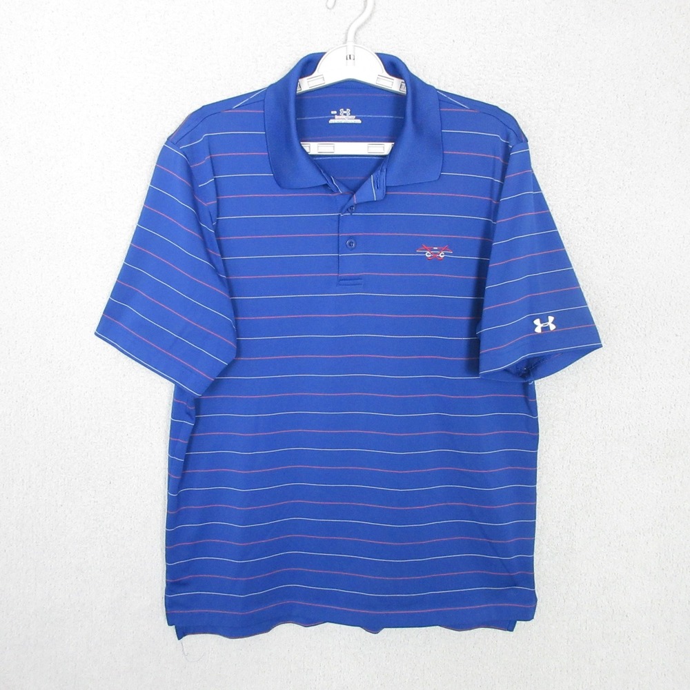 Under Armour Polo Shirt Mens Medium Blue Striped HeatGear Golf Short Sleeve